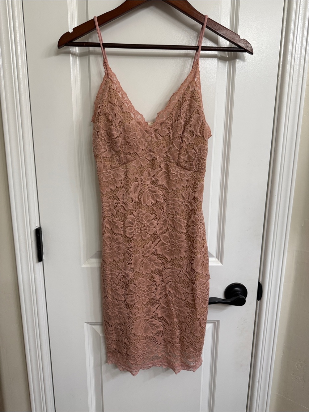 hello miss Blush Lace Slip Dress